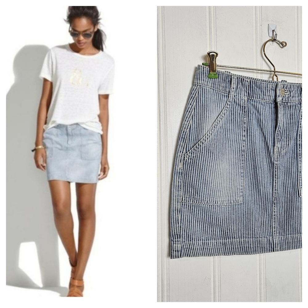 Madewell Walker Railroad Stripe Denim Skirt Size 0 Button Zip Pockets